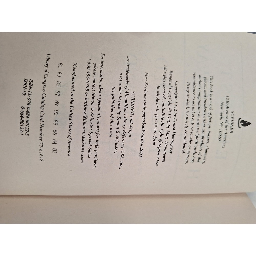 The Old Man and the Sea Ernest Hemingway Scribner Paperback 9780684801223 - Picture 4 of 5